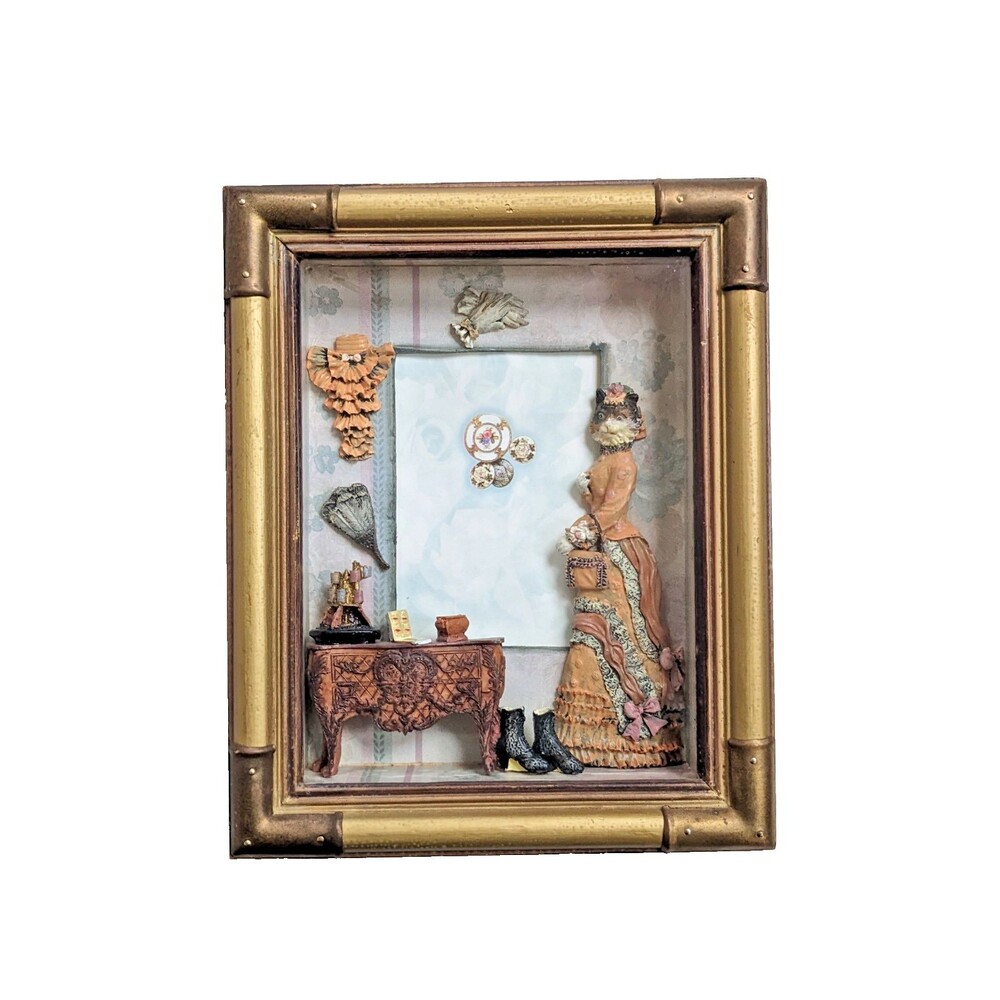 Vintage Seymour Mann Anthropomorphic Cat Victorian Lady Shadow Box Photo Frame